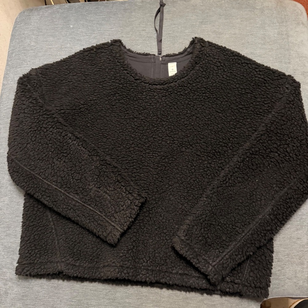 Lululemon Black Sherpa Fleece Wool Blend Pullover Back Zip Sweater Womens 10